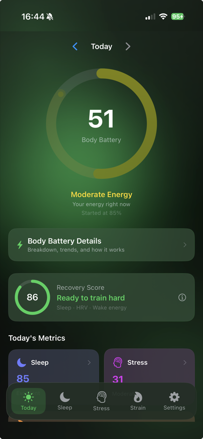 Today home with Body Battery and recovery