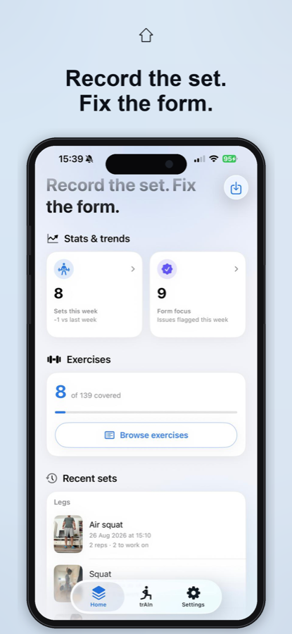 TrAIner home with weekly sets
